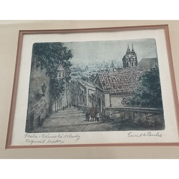 Original Signed Emil Wanke  Etching Depicts The Castle Steps In Prague,Czech. - Picture 5 of 14